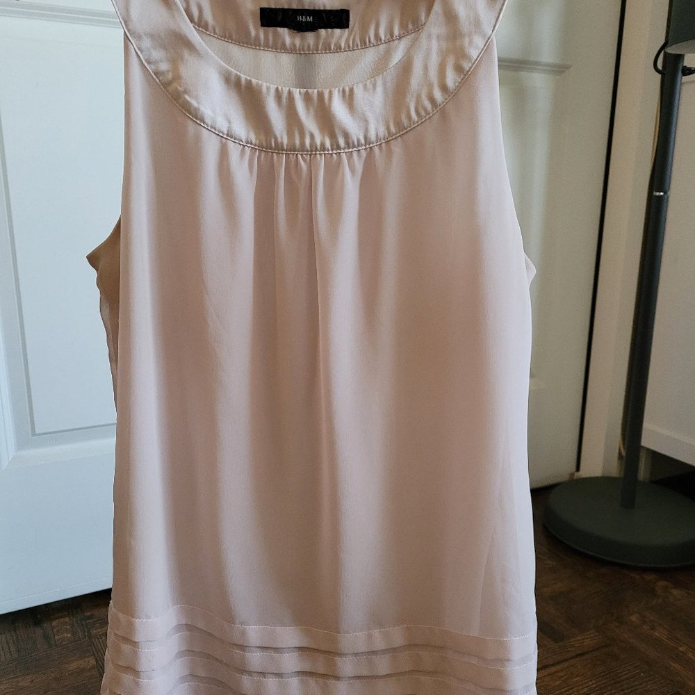 Vintage Modern HM Blush Pink lined chiffon sleeveless top blouse cami size S